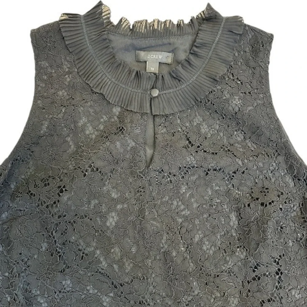 J.Crew Lace Top Ruffle Mock Neck Sleeveless Keyhole Black Blouse Size Tall Small